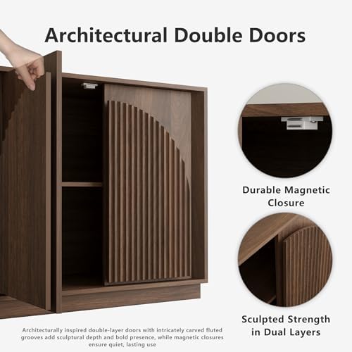win2win 65" Sideboard Buffet Cabinet with Storage, Modular Credenza, Walnut
