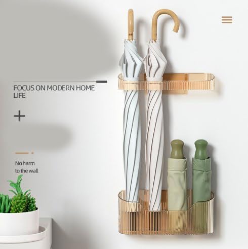 Umbrella Stand Holder, Wall Mounted Space Saving Umbrella Storage Drain Rack Heavy Duty Metal Construction Holder for Home Use in Hallway Doorway