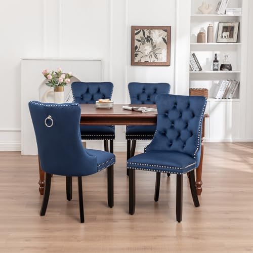 Hixkol Velvet Dining Chairs Set of 4,Upholstered Dining Chairs with Ring Pull...
