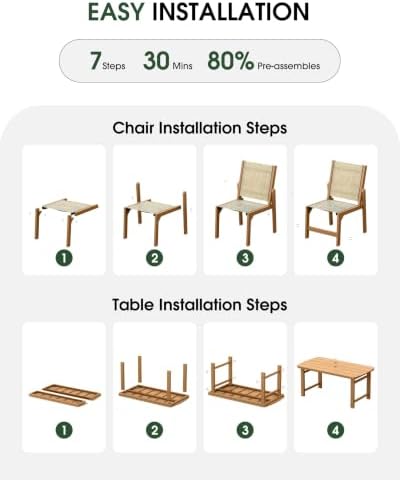 HDPE Outdoor Dining Set, Patio Table and 4 Stackable Armless Chairs, Teak