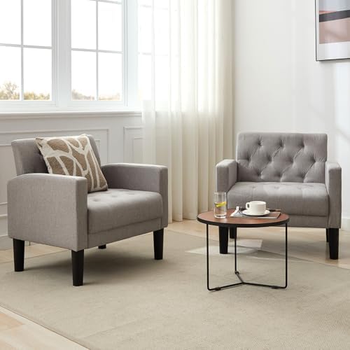 Tufted Accent Chairs Set of 2, Upholstered Armchairs for Living Room