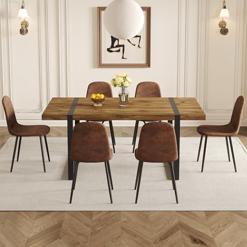 7 Piece Dining Table Set，Dinner Table Set for 6，71'' Dark Wood Kitche...