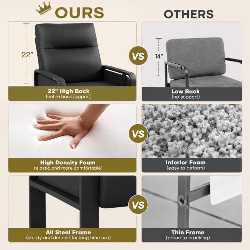 Black Accent Chair PU Leather Upholstered Armchair with Side Table