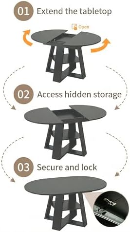 5 Piece Round Extendable Dining Table Set for 4, 43"-59" Black Wood...