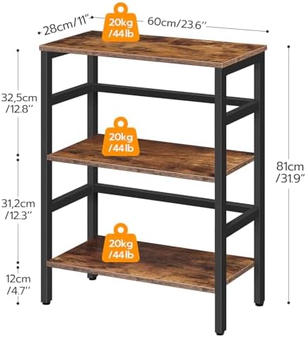 HOOBRO 3 Tier Bookshelf, 23.6" L Industrial Bookcase, Record Storage Rac...