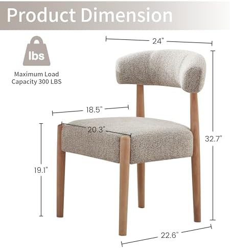 VKNOW Wooden Dining Chairs Set of 4 with Rubberwood Legs, Curved Backrest