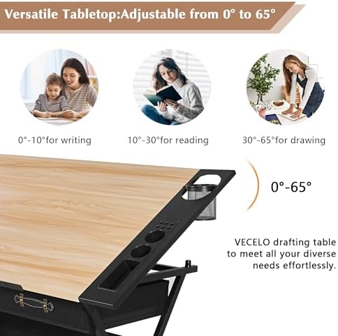VECELO Drafting Table Art Desk Art Table Adjustable Drawing Table Tilted Tabl...