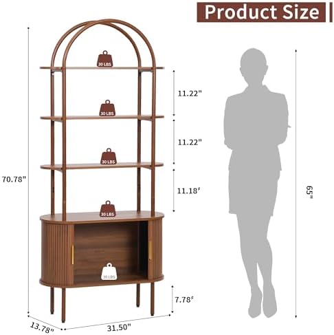 Janmer Home Unique Arched Bookshelf, 71" Tall Mid Century Modern Bookcase
