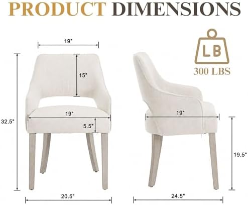 Dining Chairs Set of 6 Linen Upholstered Accent Kitchen Chair with Hollow Bac...