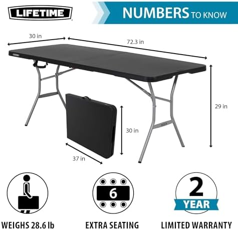 LIFETIME 6-Foot Fold in Half Table, Light Commercial, Black