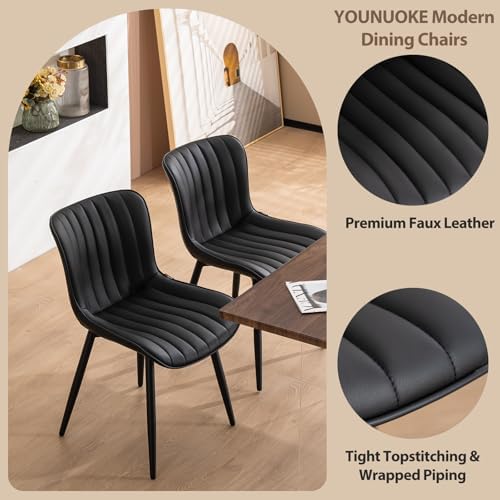 YOUNUOKE Dining Chairs Set of 2 Mid-Century Modern Kitchen Chair Black | Faux...
