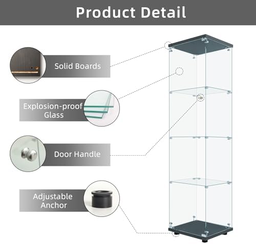 LFT HUIMEI2Y 4-Tier Glass Display Cabinet with Lock, Display Case Black