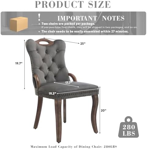 SoarFlash Velvet Dining Chair Set of 6, Solid Wood Handles, Upholstered Tufte...