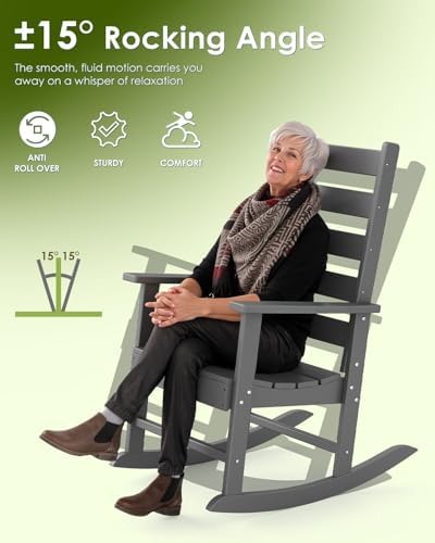 GREENVINES Outdoor Rocking Chairs Set of 2, HDPE Porch Rockers, Grey | Big &a...