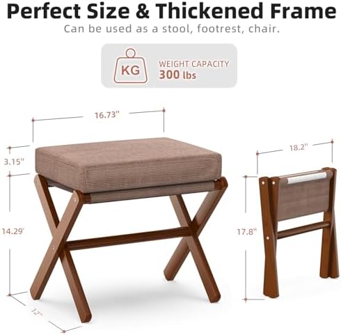 BAMBOOHOMIE Foldable Foot Stool Ottoman, Modern Foot Rest with Bamboo X Legs ...