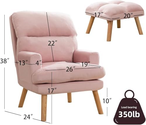 CANMOV Modern Accent Chair with Ottoman Set of 2, Soft Fabric Armchair with A...