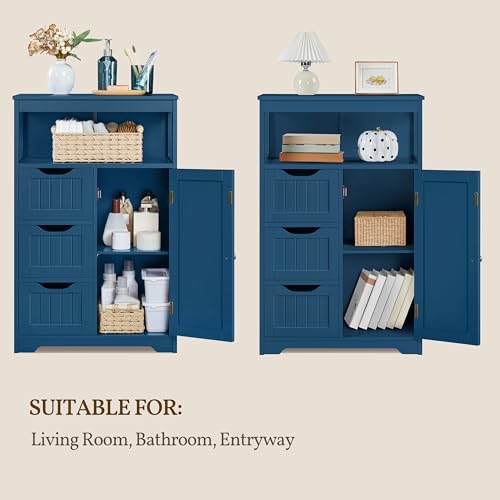 Yaheetech Small Bathroom Storage Cabinet with 3 Drawers, Navy Blue