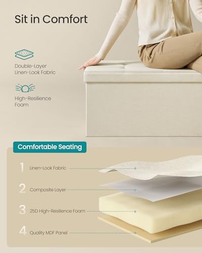 SONGMICS 43.3 Inches Folding Storage Ottoman Bench, Load 660 lb | Ottoman Foo...