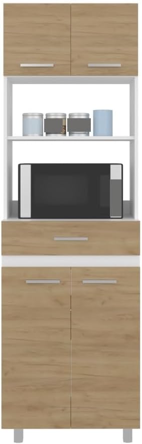 Pantry Cabinet with Storage Drawer, Microwave Locker for Kitchen Hallway, Mod...