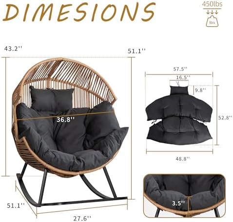 Shintenchi Wicker Egg Chair, Outdoor Indoor Rocking Chair, Large PE Rattan Ro...