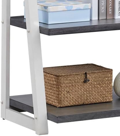 5-Tier Ladder Shelf, 72.01'' Tall Freestanding Storage Rack, Stylish Space-Saving Bookcase, Solid Wood Ladder Bookshelf for Living Room, Corner, Home Office, Grey+White