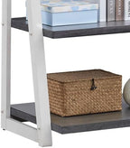5-Tier Ladder Shelf, 72.01'' Tall Freestanding Storage Rack, Solid Wood Ladder Bookshelf, Stylish Space-Saving Bookcase for Living Room, Corner, Home Office, Grey+White