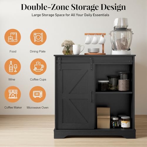 Panana Sliding Barn Door Buffet Sideboard Storage Cabinet Coffee Bar Kitchen ...