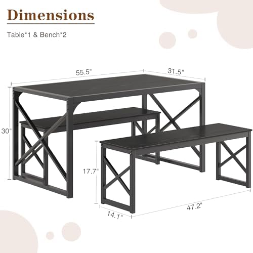 VECELO 55” Kitchen Dining Table Set for 4, Heavy-Duty Steel Frame & Wood-...