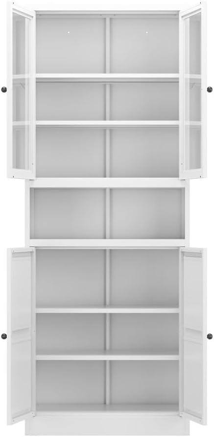 Metal Storage Pantry Cabinet 72" Tall, White Freestanding Organizer with...