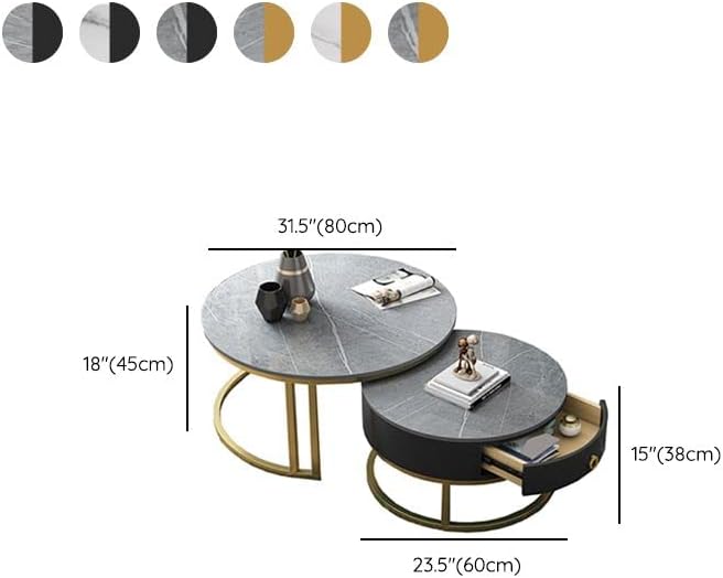 Coffee Table Set, Contemporary Round Nesting Table Side Table End Table Stone...