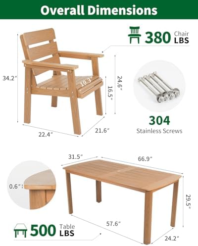 7-Piece Outdoor Dining Set, Patio Table & Chairs for 6,Teak