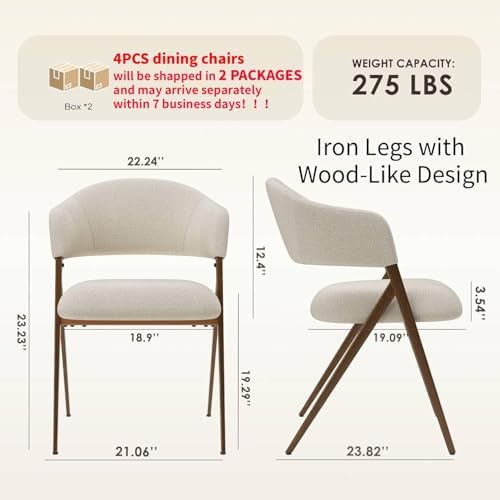 COLAMY Dining Chairs Set of 4, Mid Century Modern Dining Room Kitchen Dinner ...