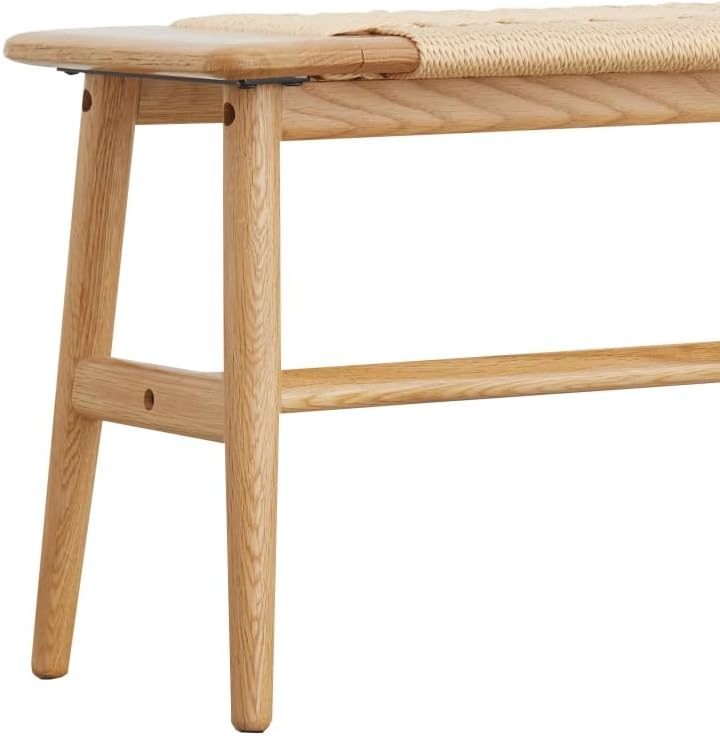 Wood Dining Bench with Hand Woven Rattan Seat, Farmhouse Entryway Bench for B...