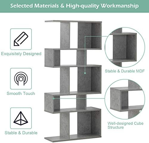 GIANTEX 5-Tier Geometric Bookshelf, 70" Tall Wood Freestanding Decorativ...