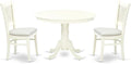 East West Furniture HLVA3-LWH-C 3 Piece Kitchen Table & Chairs Set Contains a Round Dining Table with Pedestal and 2 Linen Fabric Dining Room Chairs, 42x42 Inch, Linen White