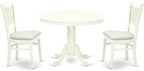 East West Furniture HLVA3-LWH-C 3 Piece Kitchen Table & Chairs Set Contains a Round Dining Table with Pedestal and 2 Linen Fabric Dining Room Chairs, 42x42 Inch, Linen White