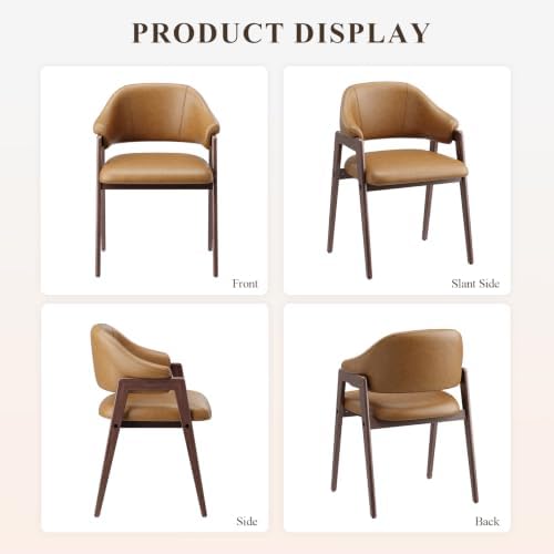 MALOL Wooden Dining Chairs Set of 4, Faux Leather, Curved Open Back, Brown