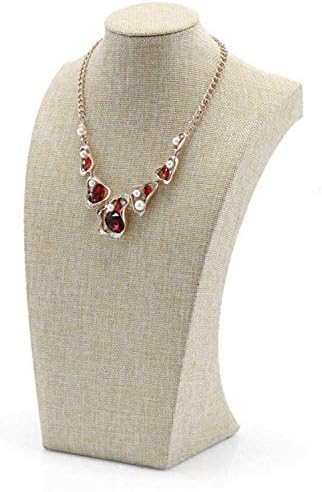 Beige Linen Necklace Display Bust - 11.8" Jewelry Holder for Necklaces, Bracelets, Figure Display Stand (30x17cm)