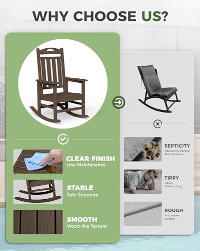 Outdoor Rocking Chair, HDPE Patio Rocking Chair, All Weather,Brown | Relax in...