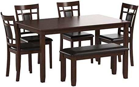 Signature Design by Ashley 6-Piece Dining Table Set with Bench, Dark Brown