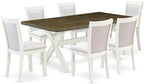 East West Furniture X077MZ001-7 7 Piece Dining Room Furniture Set Consist of a Rectangle Dining Table with X-Legs and 6 Cream Linen Fabric Upholstered Chairs, 40x72 Inch, Multi-Color