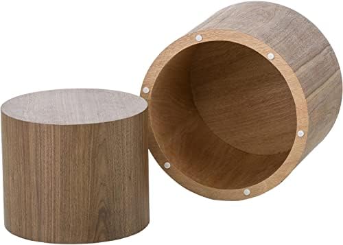 WILLIAMSPACE Nesting Coffee Table Set of 2, Walnut Round Wooden Coffee Tables...