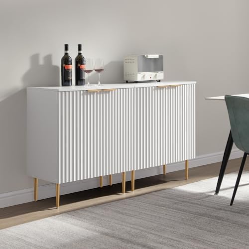 SICOTAS 57"W Modern Sideboard Buffet Cabinet with Adjustable Shelves, White