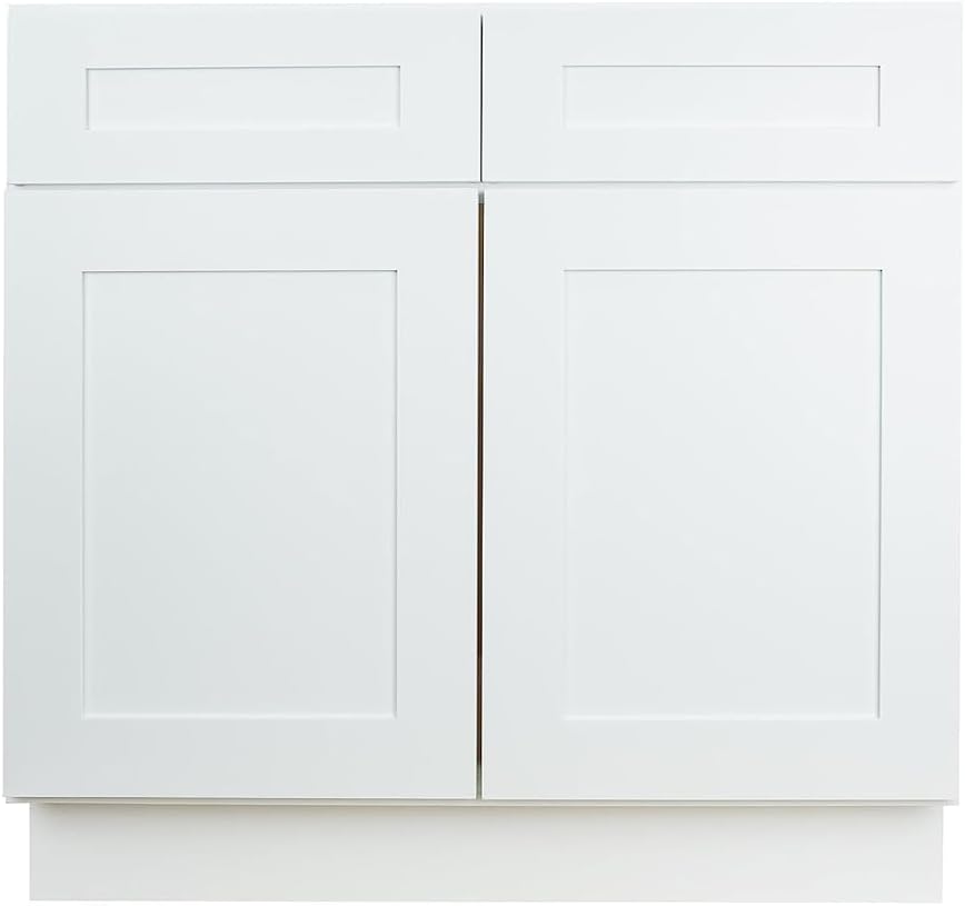 Hollywood Fabiani Design Sink Base Kitchen Cabinet 36 in. W x 24 in. D x 34-1/2 in. H, Shaker White - Solid Wood Frame, 1/2-Inch Cabinet-Grade Plywood Box, Soft-Close Doors, Ready to Assemble