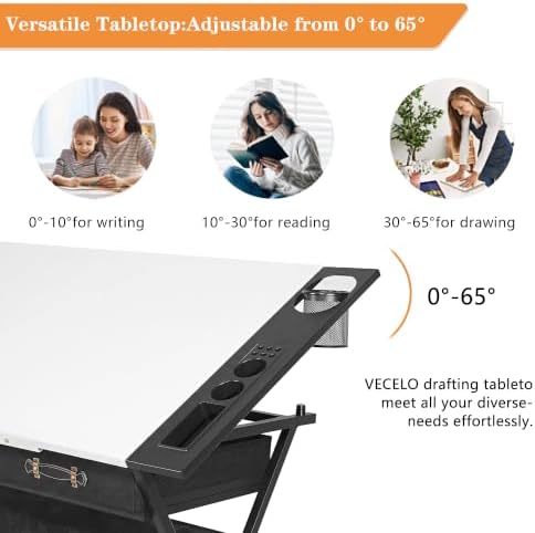 VECELO Drafting Table Art Desk Art Table Adjustable Drawing Table Tilted Tabl...