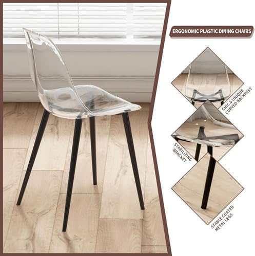 Clear Round Glass Dining Table Set for 4, 5 Piece Circle Kitchen Table Set, 3...