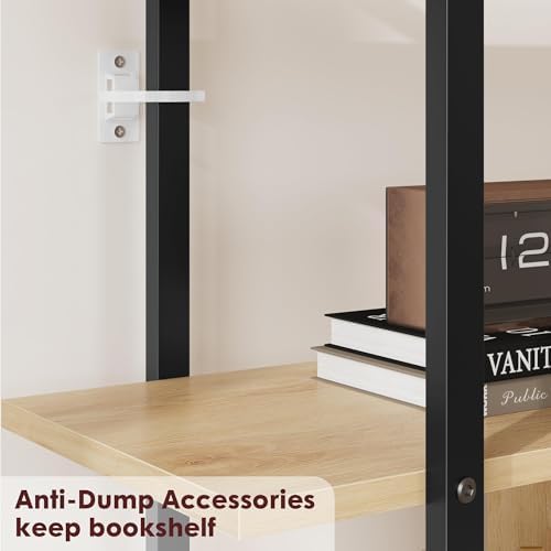 GAOMON 71.1 Inch 5 Tier Rattan Bookshelf with Storage Cabinet & Door