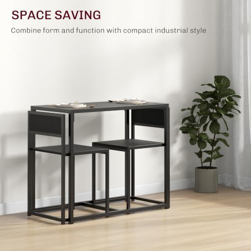 HOMCOM Small Dining Table Set for 2 Compact for Small Spaces, Black