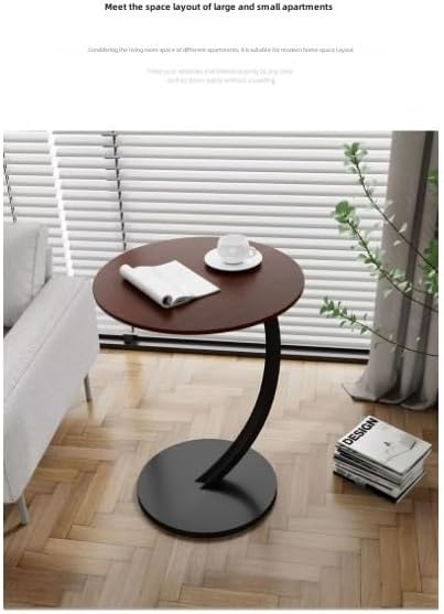 C-Shaped End Table Side Table Wood Sofa Table with Metal Frame for Living Roo...