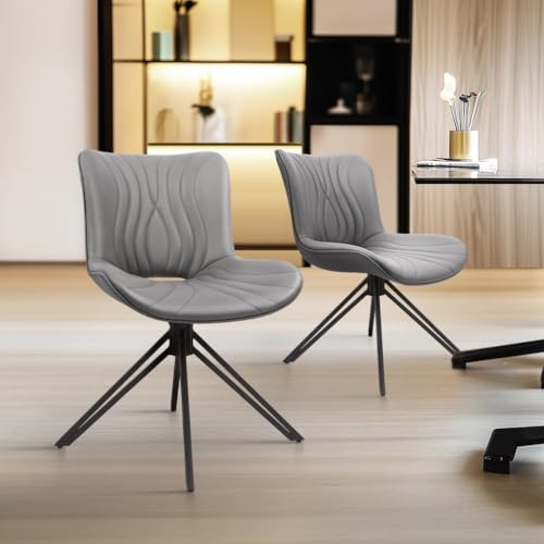 Dining Chairs Set of 4, Faux Leather Upholstered Swivel Chairs Gray